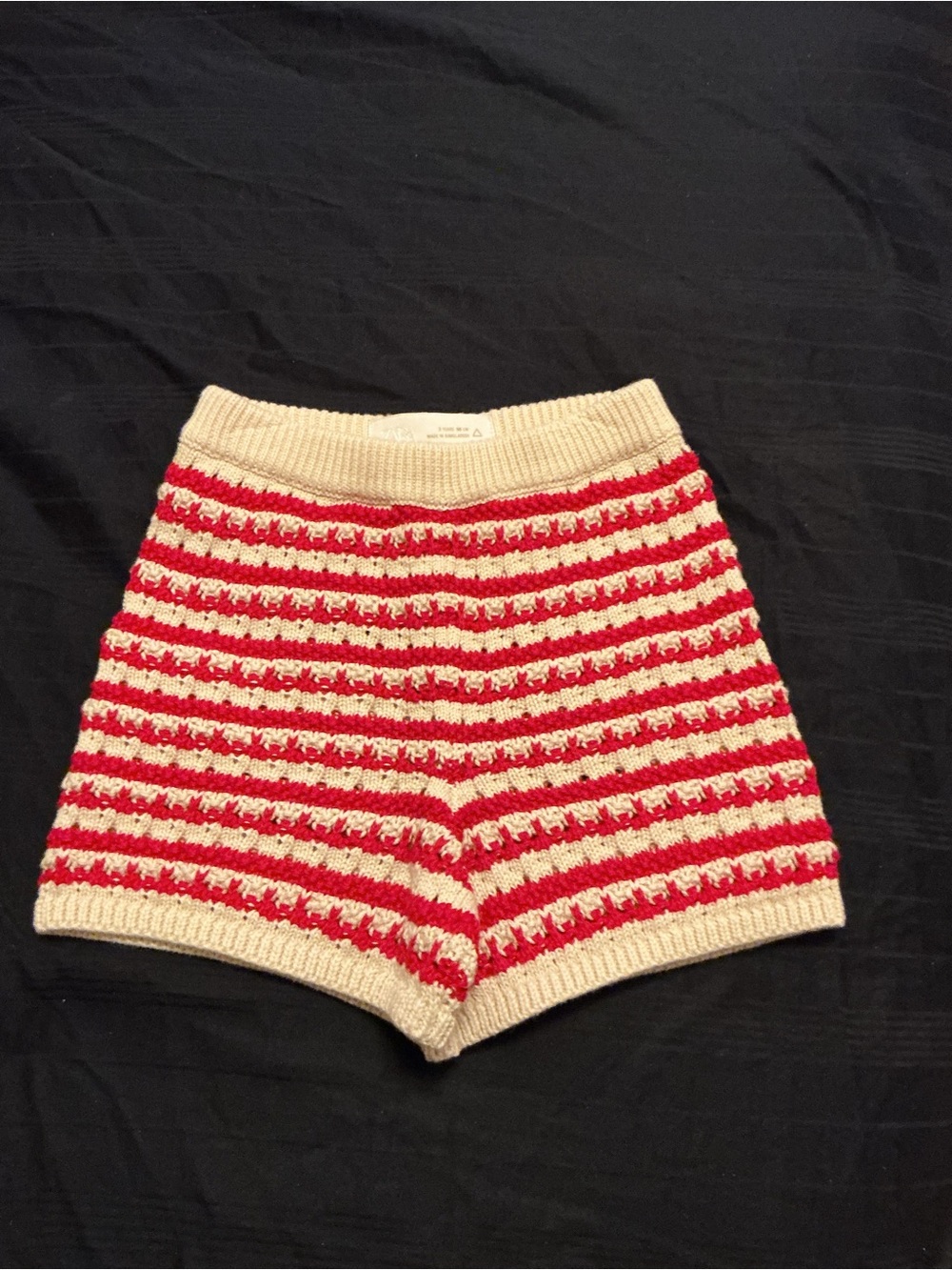 Zara Red & Cream Striped Knit Shorts